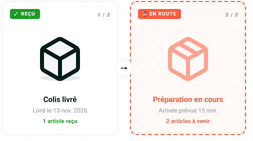 2 colis : 1 reçu et 1 en route